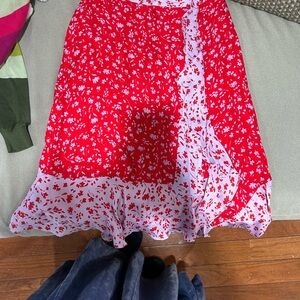 Parker Red and White Floral A-Line Skirt
